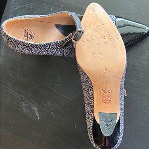 John Fluevog Brocade Pointed Patent toe Mary Jane Heels with signed sole Size 7